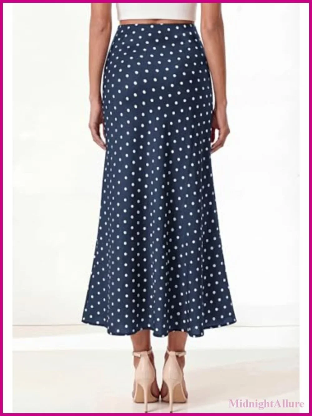 Satin Midi A-Line Skirt High Waisted Elastic Waist Silk Like Party
